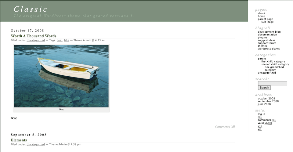 WordPressクラシックテーマ。