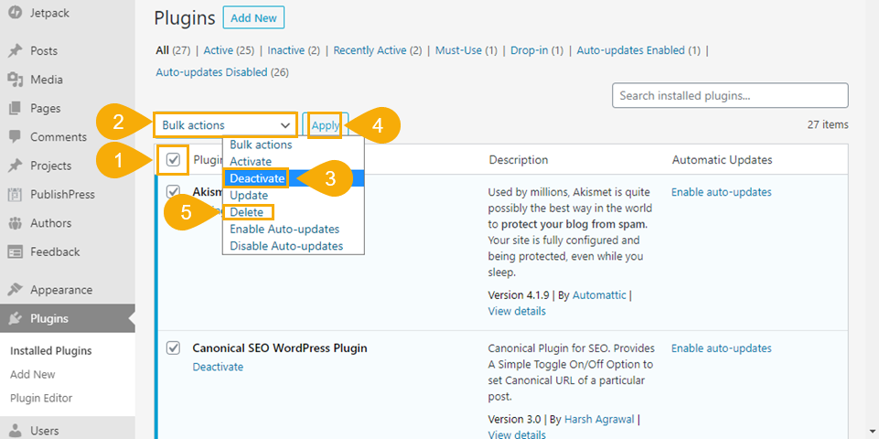 sélectionner tous les plugins