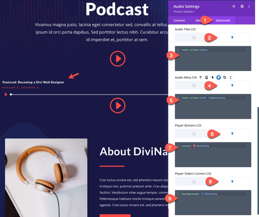 divi 粘性音頻內容欄