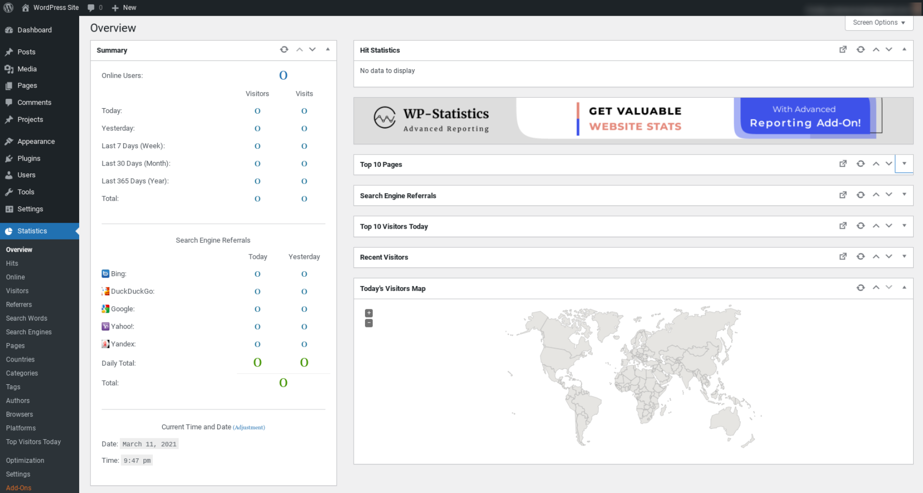 نظرة عامة على إحصائيات WP.