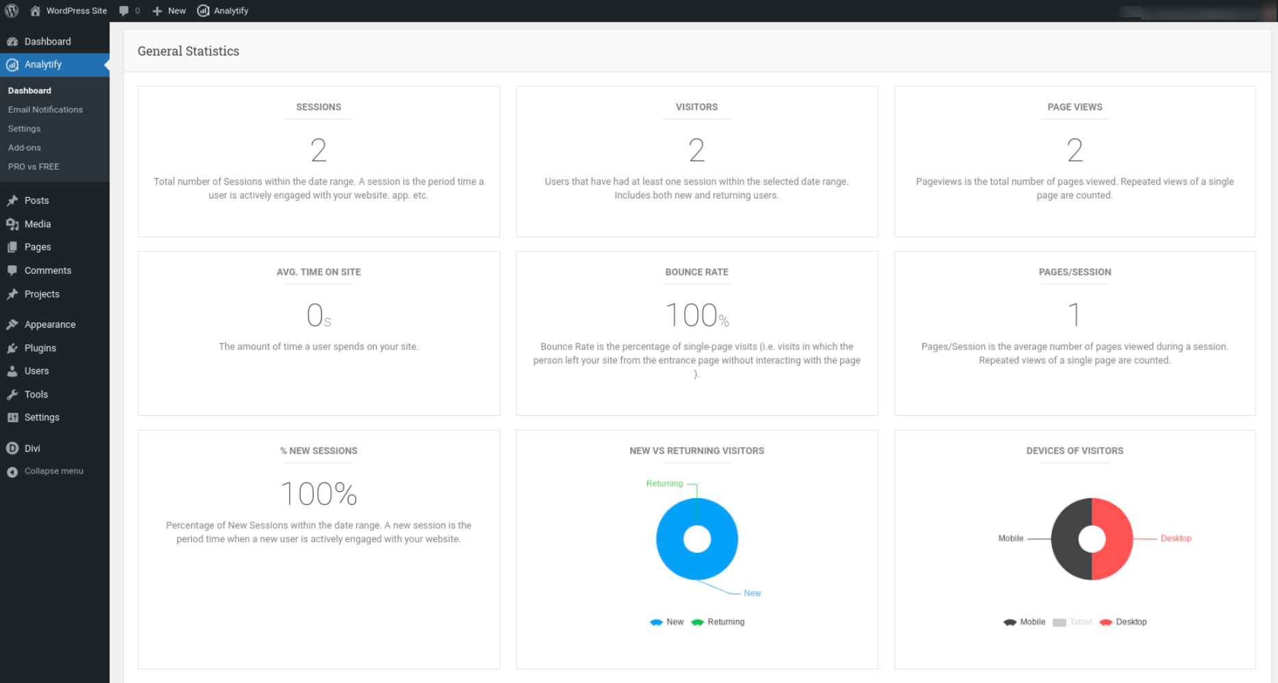 لوحة معلومات التحليلات.