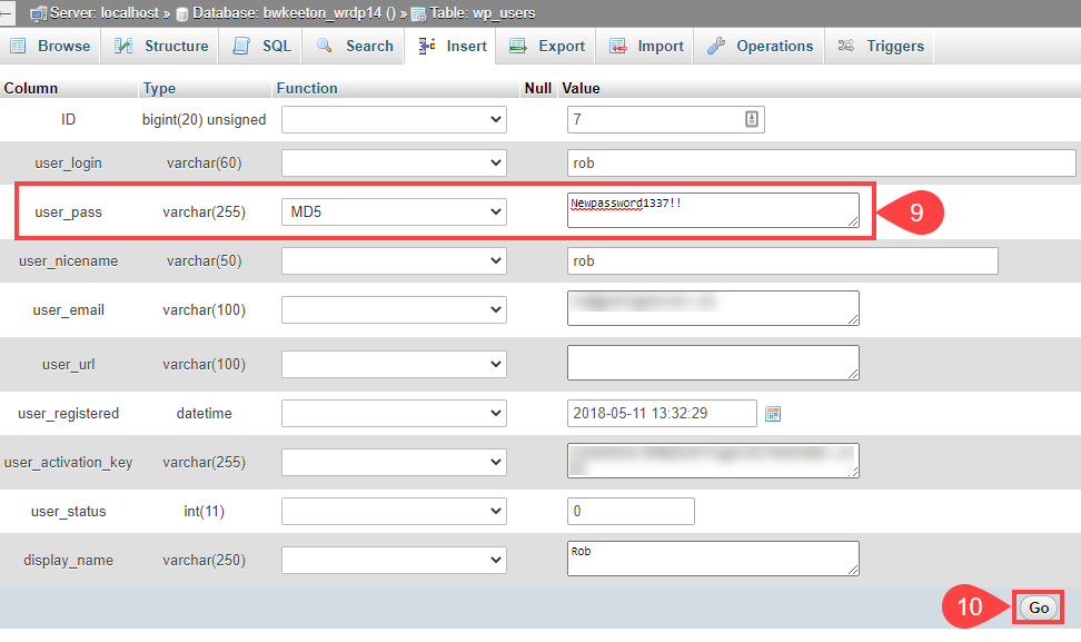 إعادة تعيين والذهاب
