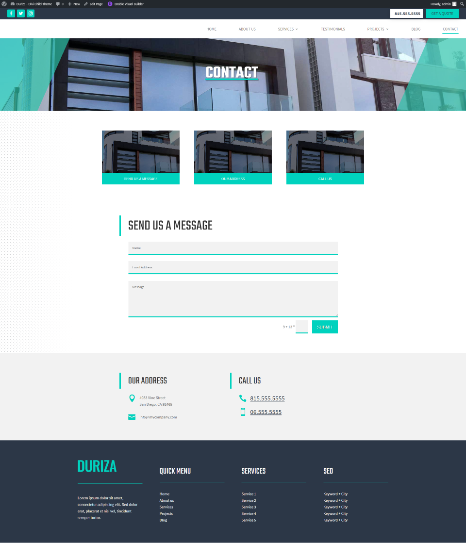 Halaman Kontak Tema Anak Duriza Divi