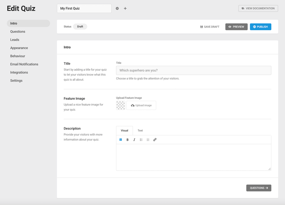 Forminator 测验编辑器。