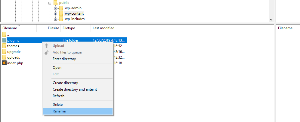 Redenumirea folderului de pluginuri pentru a rezolva problemele de conectare la WordPress.