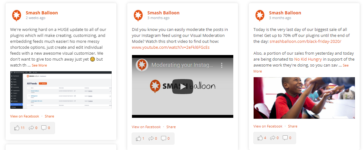 مثال على موجز Facebook المضمّن.