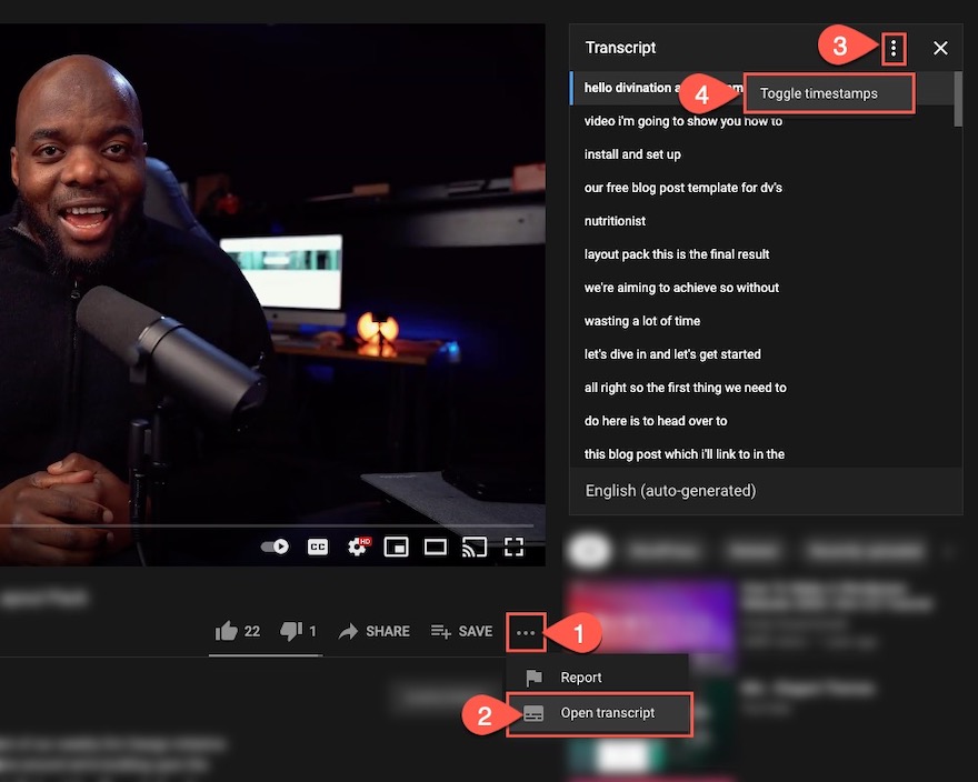 toggle transkrip video divi