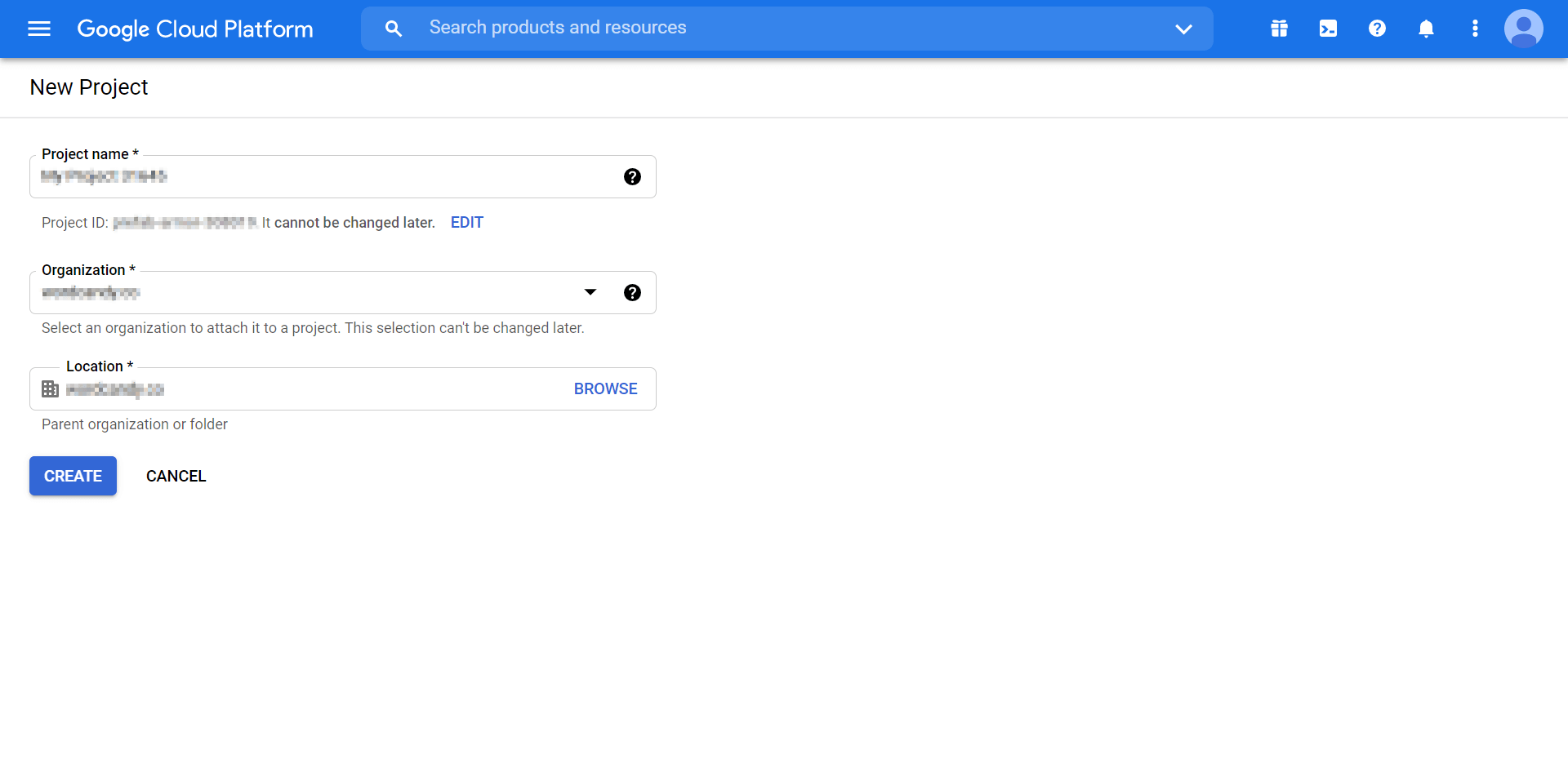 Layar 'pembuatan proyek baru' di Google Search Console.
