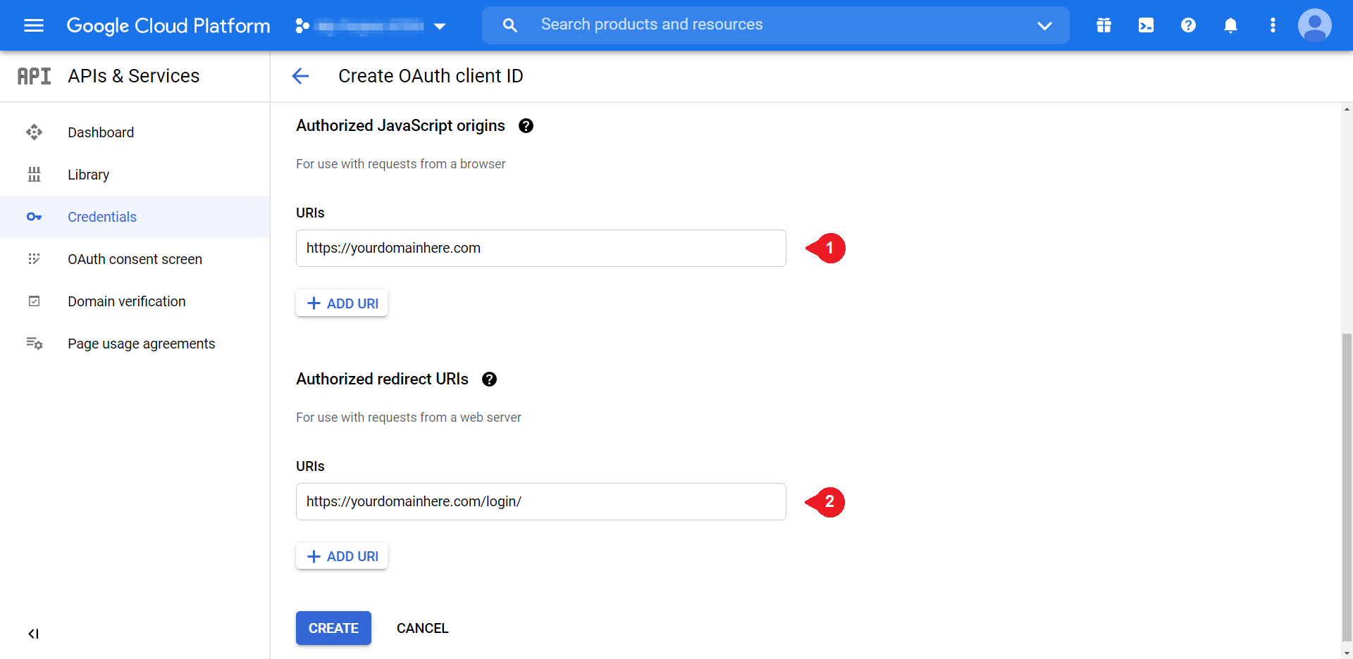 Halaman kedua pembuatan ID Klien OAuth.