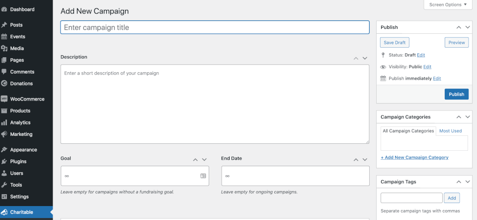 Plugin WordPress Amal untuk dasbor nirlaba.