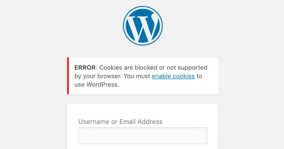 Kesalahan cookie halaman login WordPress.