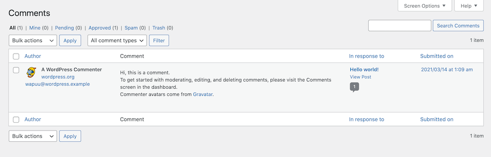 La cola de moderación de comentarios de WordPress.