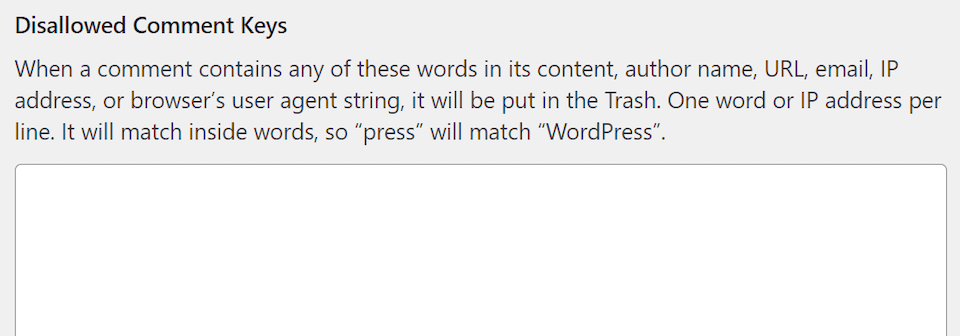 No permitir la configuración de las teclas de comentarios en WordPress.