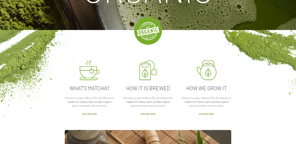 Divi Matcha Shop Strona główna motywu dziecięcego