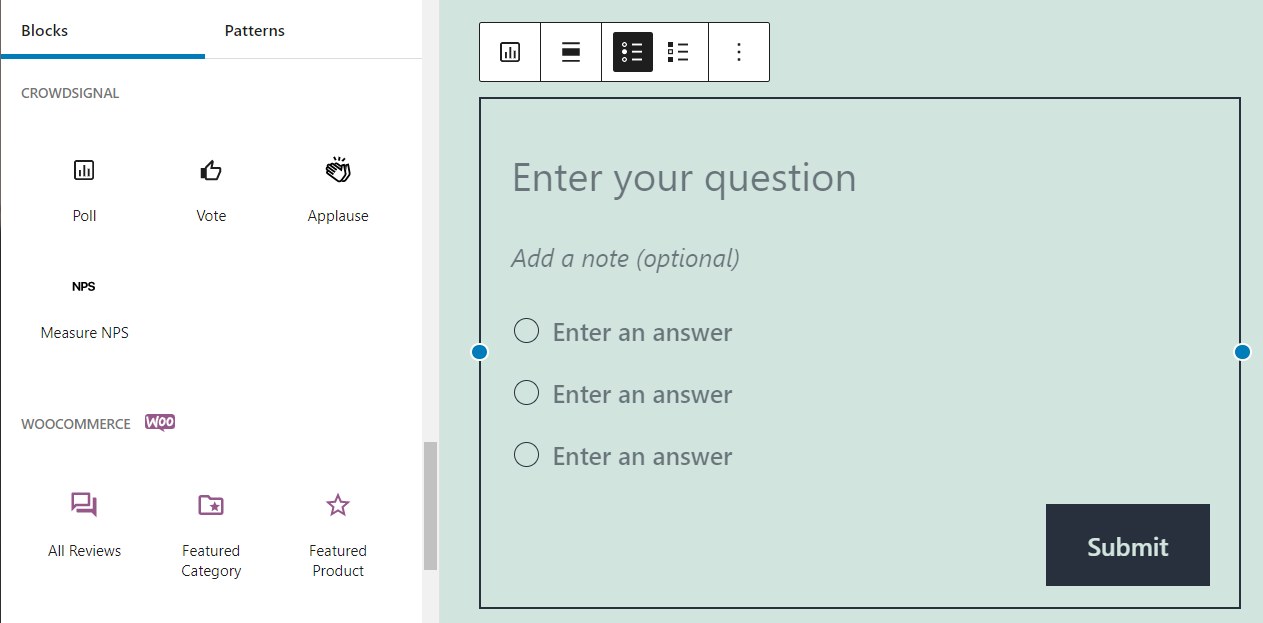 Ajout d'une question de sondage à l'aide du plugin Crowdsignal.