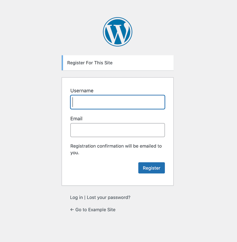 Formulário de registro de usuário do WordPress.