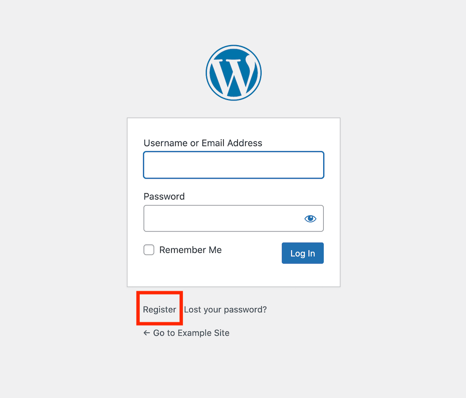 Link de registro de usuário do WordPress.
