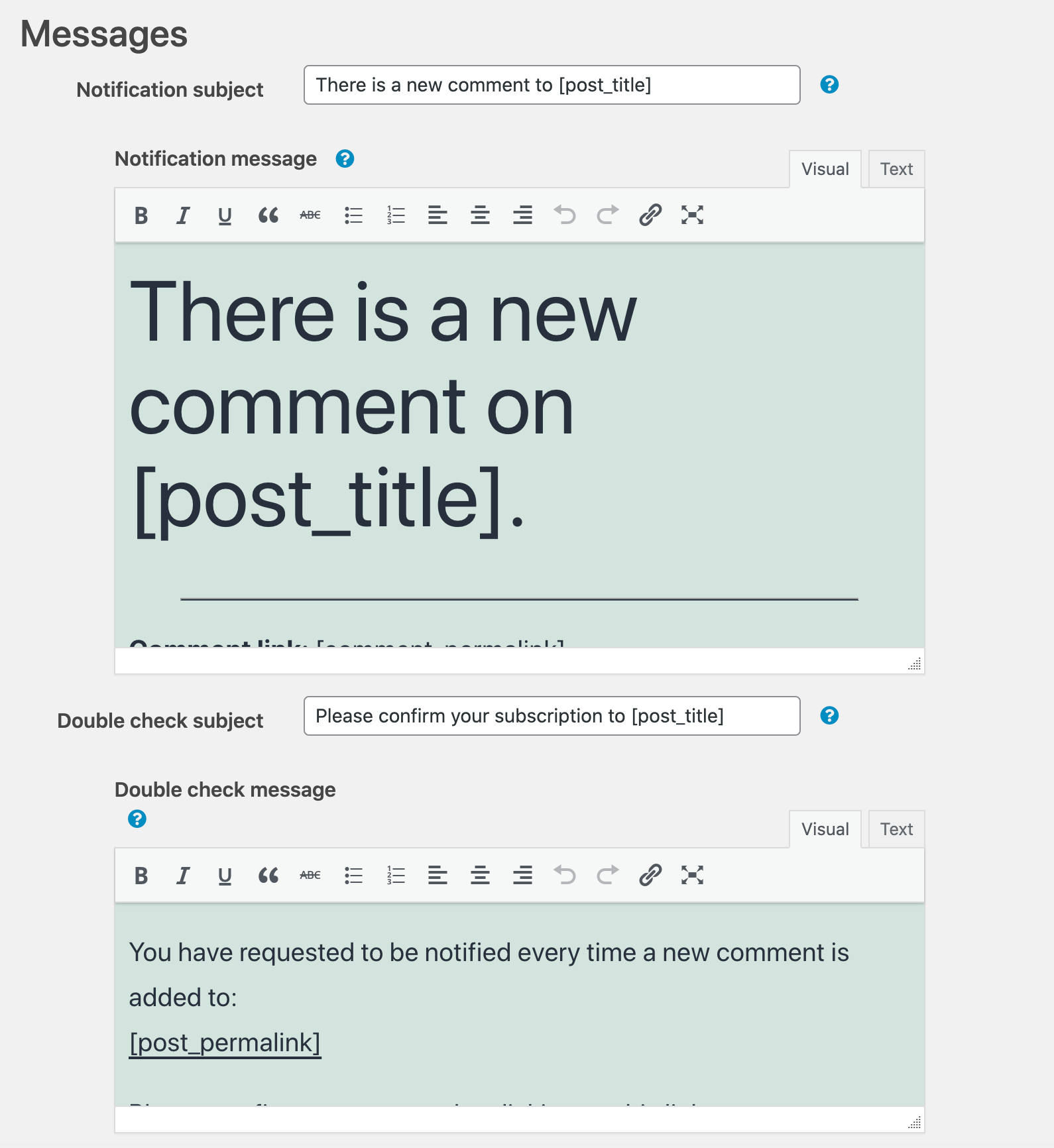 Personalizando os e-mails de inscrição de comentários.
