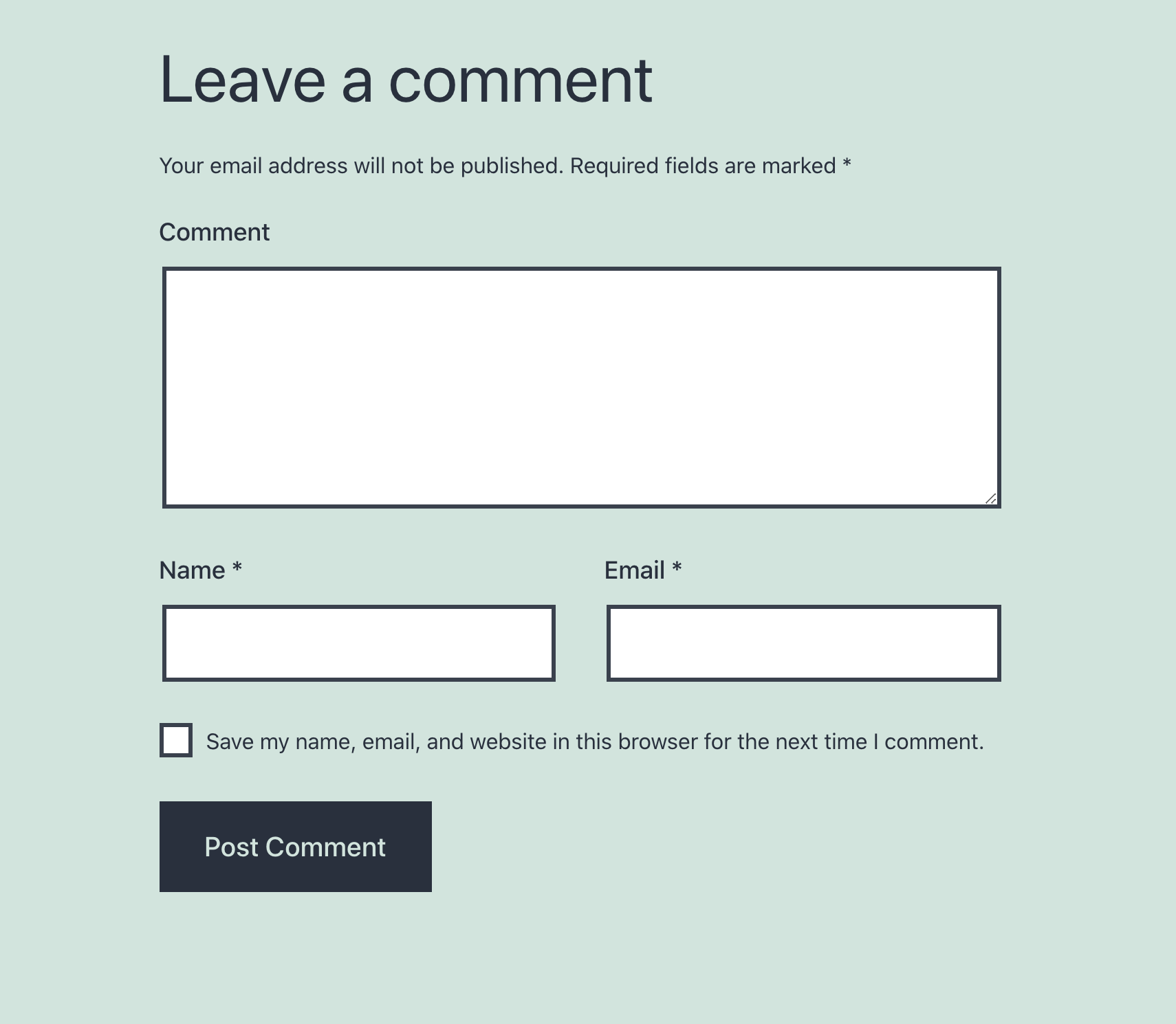 O formulário de envio de comentários com o campo Site removido.