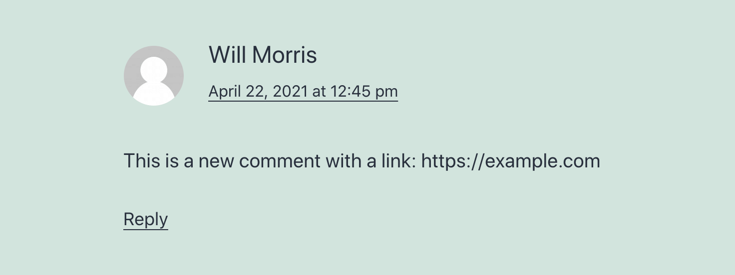 Um comentário com hiperlink desativado.