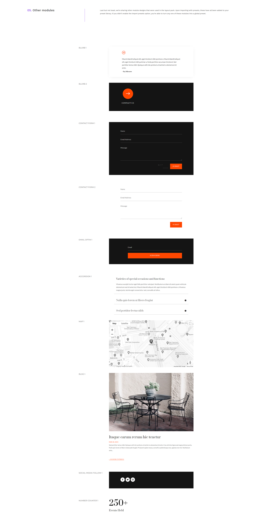 guida allo stile dei preset globali della sede dell'evento