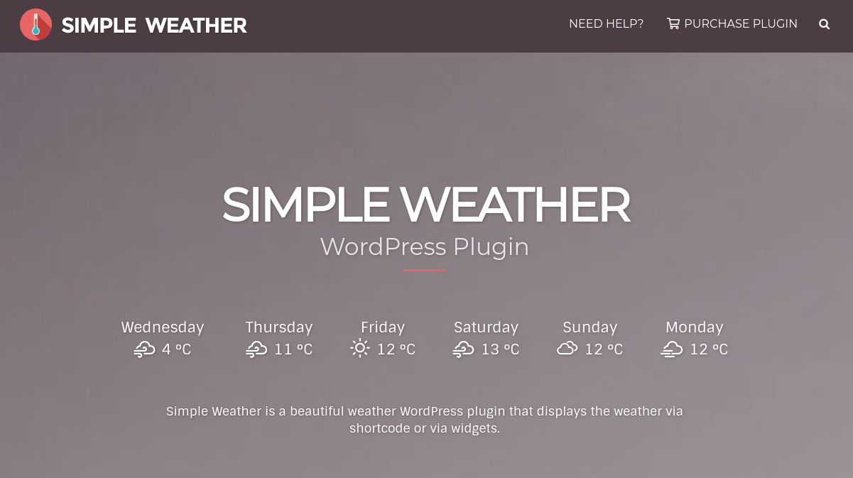 Wtyczka Simple Weather WordPress.
