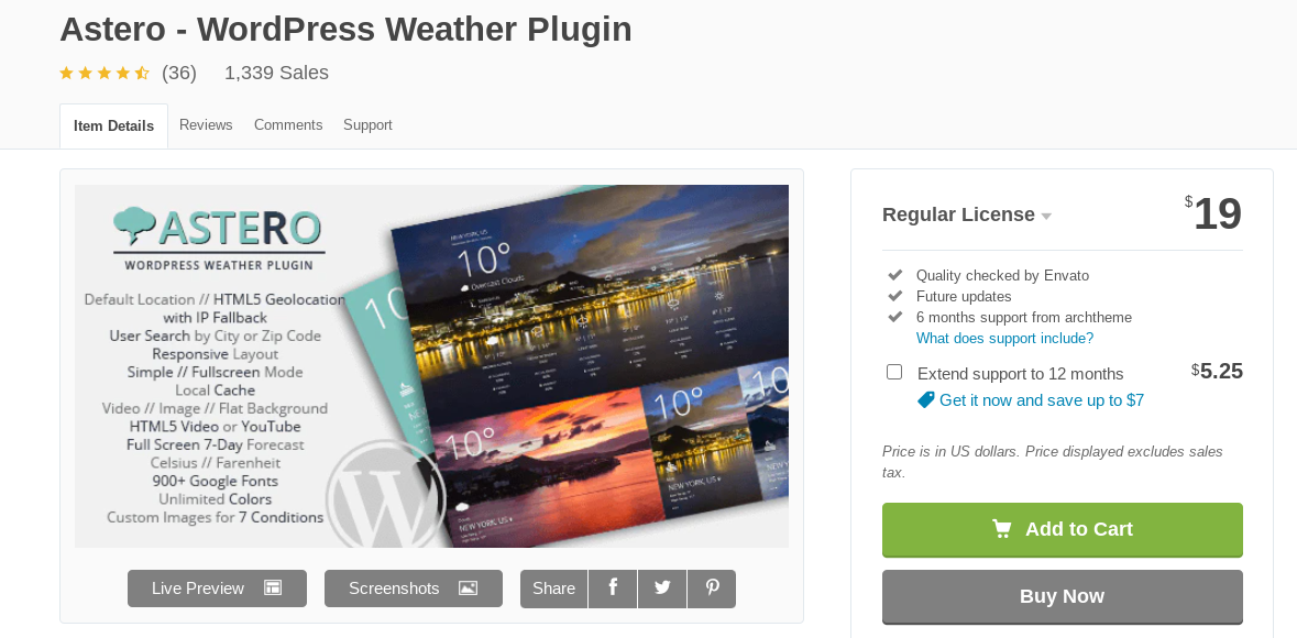 Widżet pogodowy Astero WordPress.