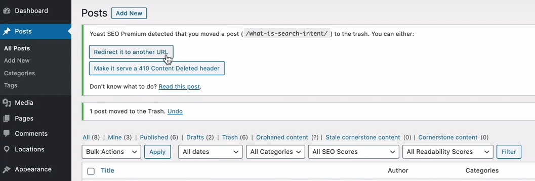 Usando o gerenciador de redirecionamento Yoast SEO