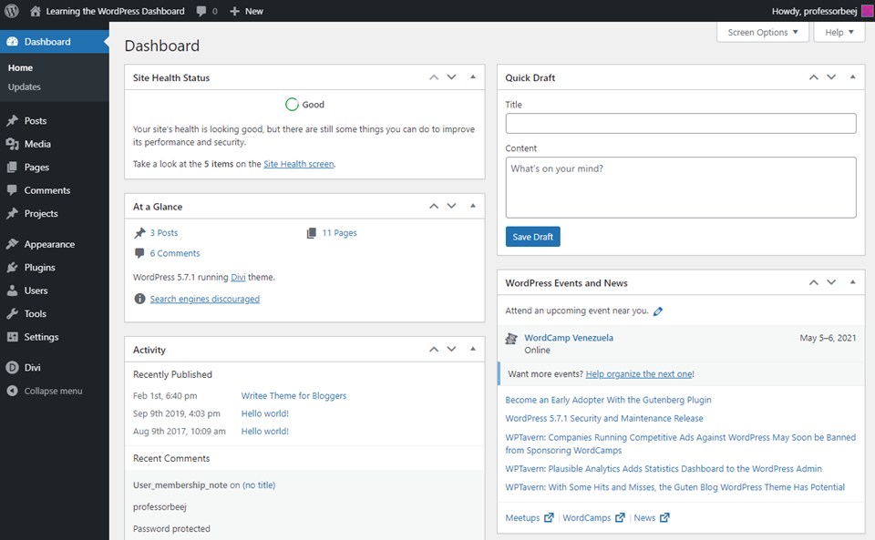 Deska rozdzielcza wordpress