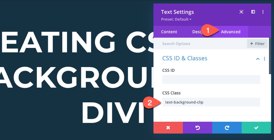 tła tekstowe css w divi