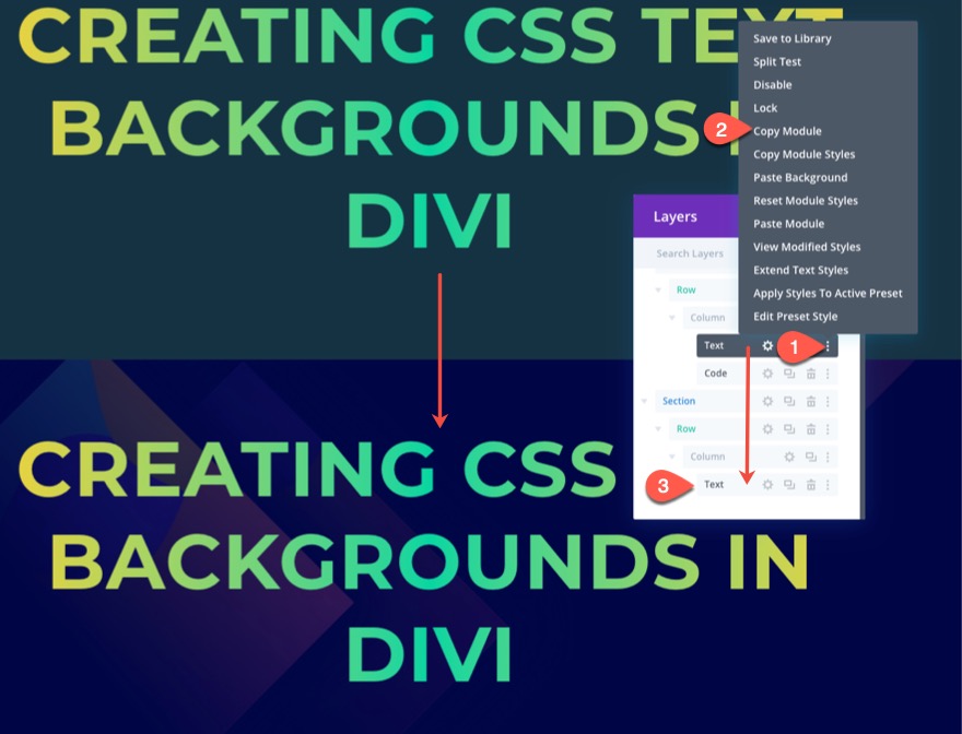tła tekstowe css w divi