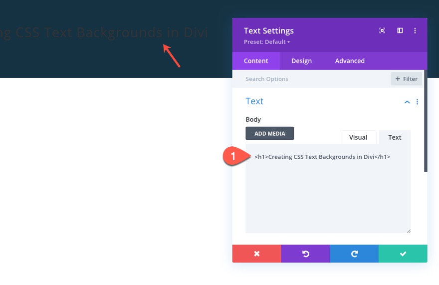 tła tekstowe css w divi