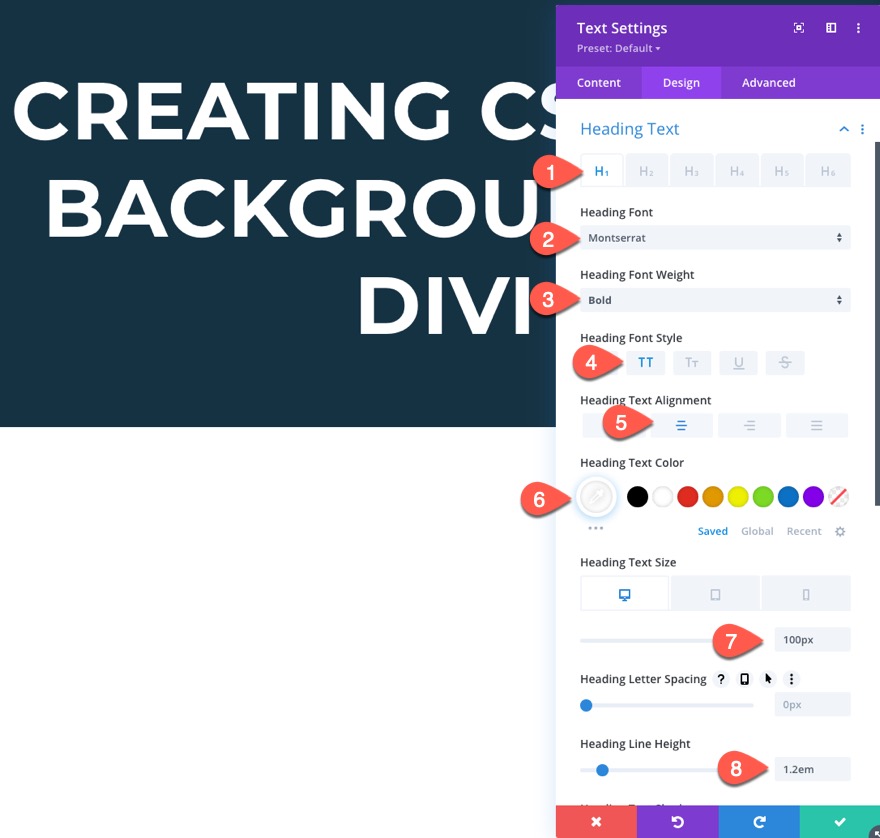 tła tekstowe css w divi