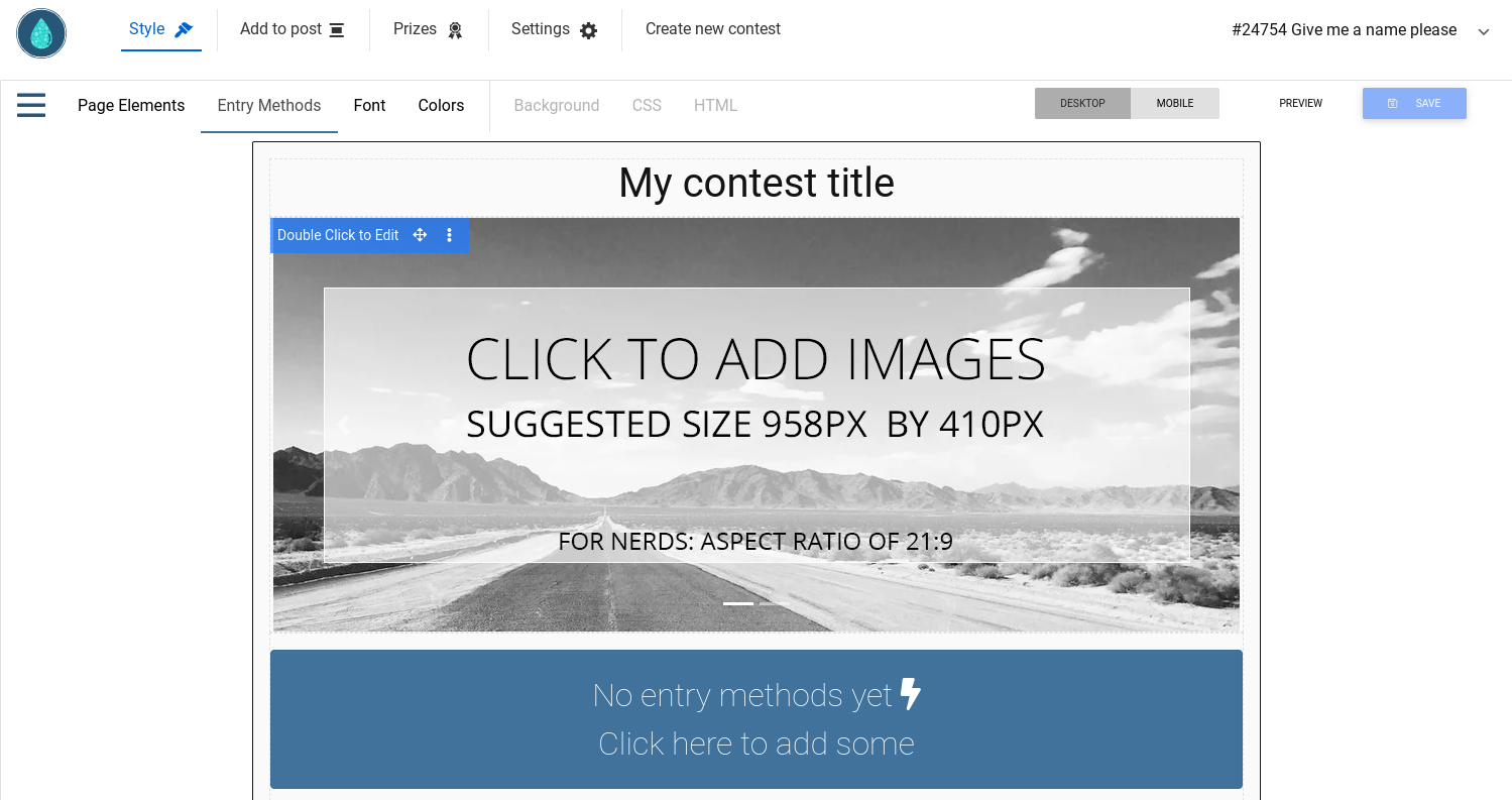L'éditeur visuel Contests by Rewards Fuel.