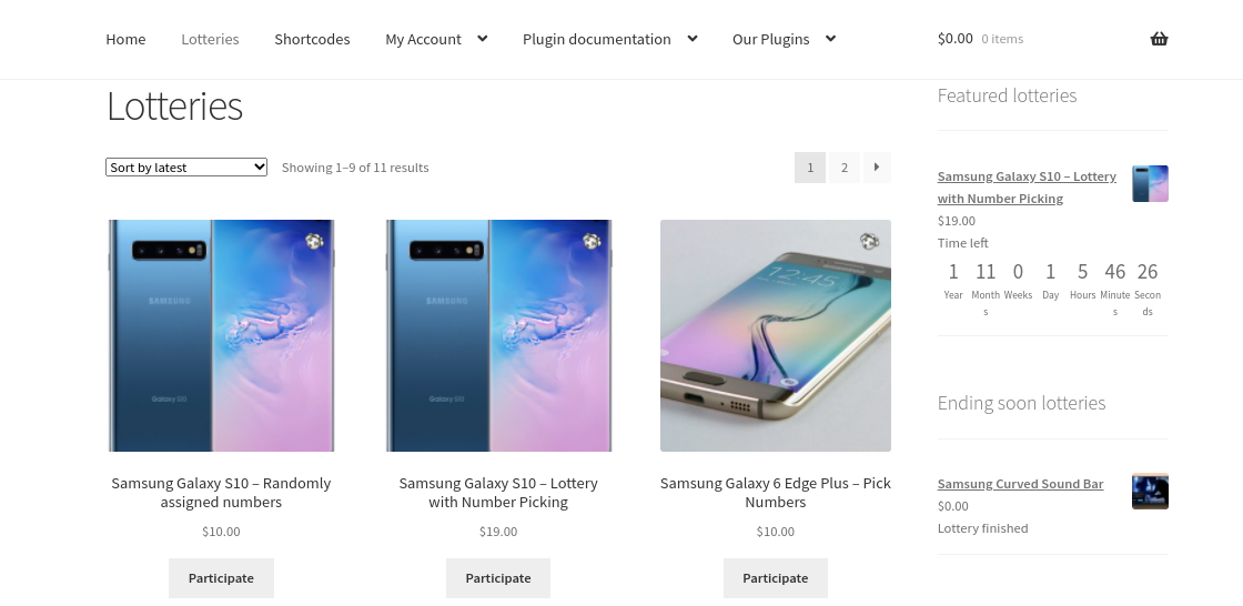 La démo du plugin WooCommerce Lottery.
