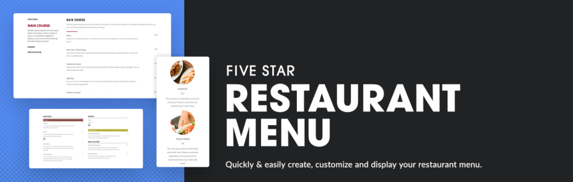 Le plugin de menu de restaurant cinq étoiles