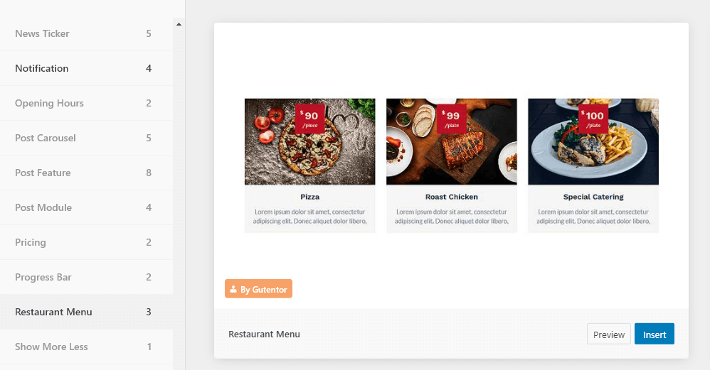 Un modèle de bloc de menu de restaurant