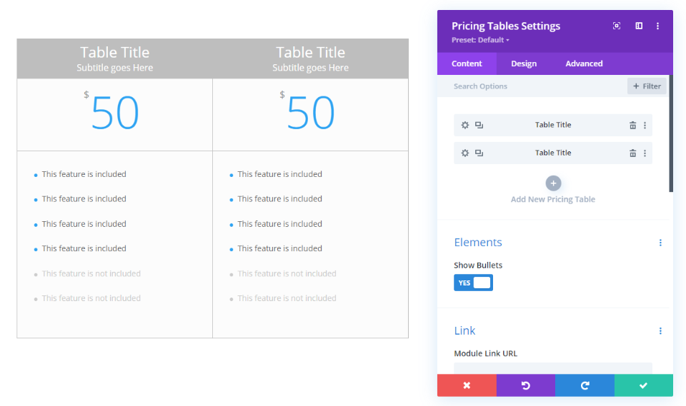 Divi 定价表模块