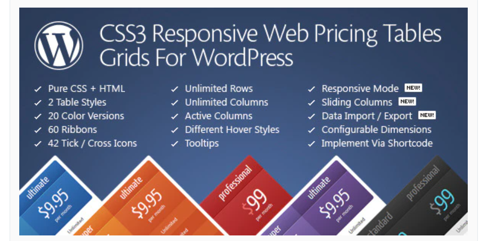 CSS3 响应式 WordPress 比较定价表