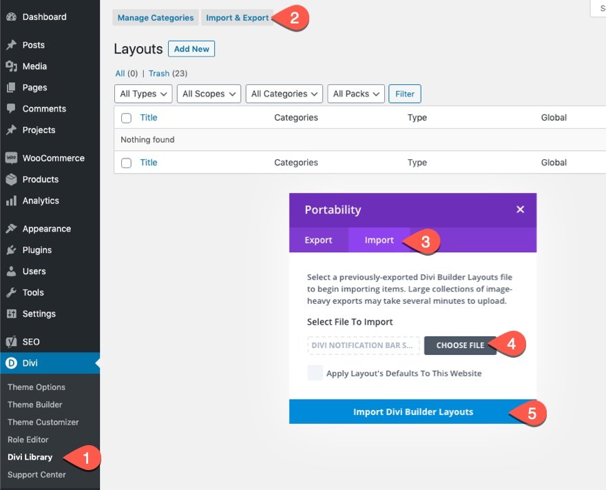 cuadro de notificación divi