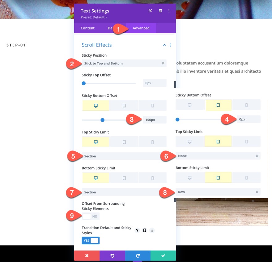 navegación de enlace de anclaje de encabezado adhesivo divi
