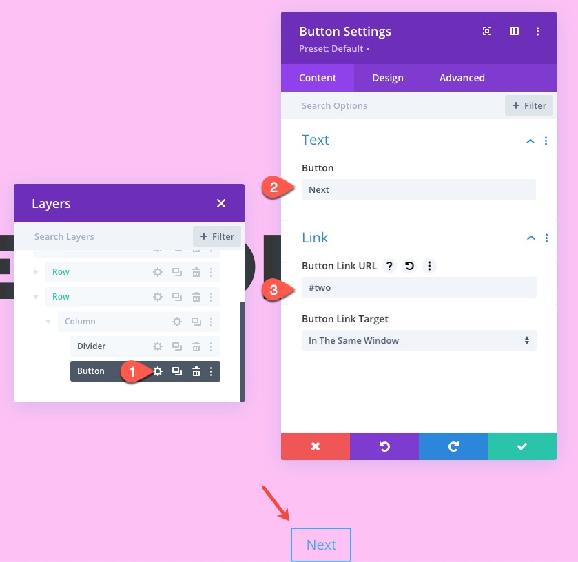 liens de navigation de page collante vers les sections de divi