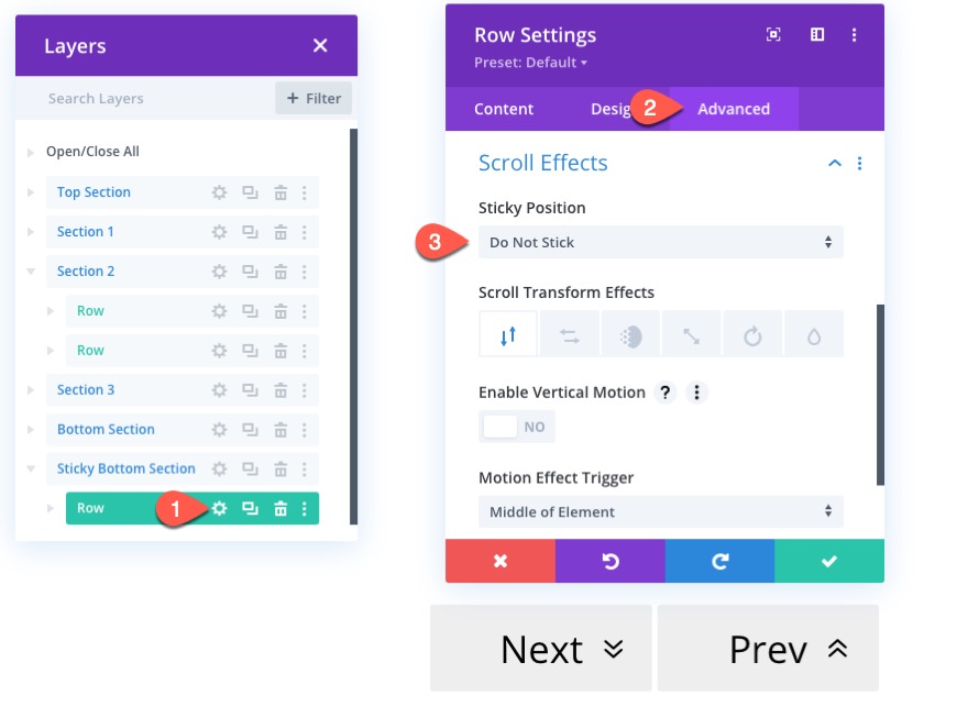 liens de navigation de page collante vers les sections de divi