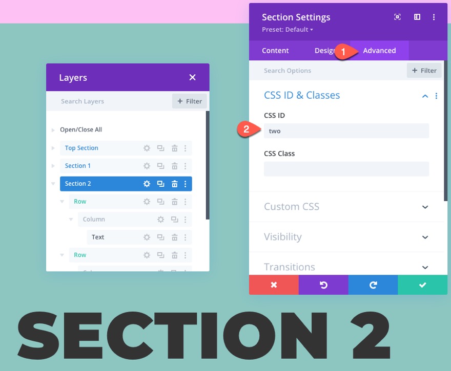 liens de navigation de page collante vers les sections de divi