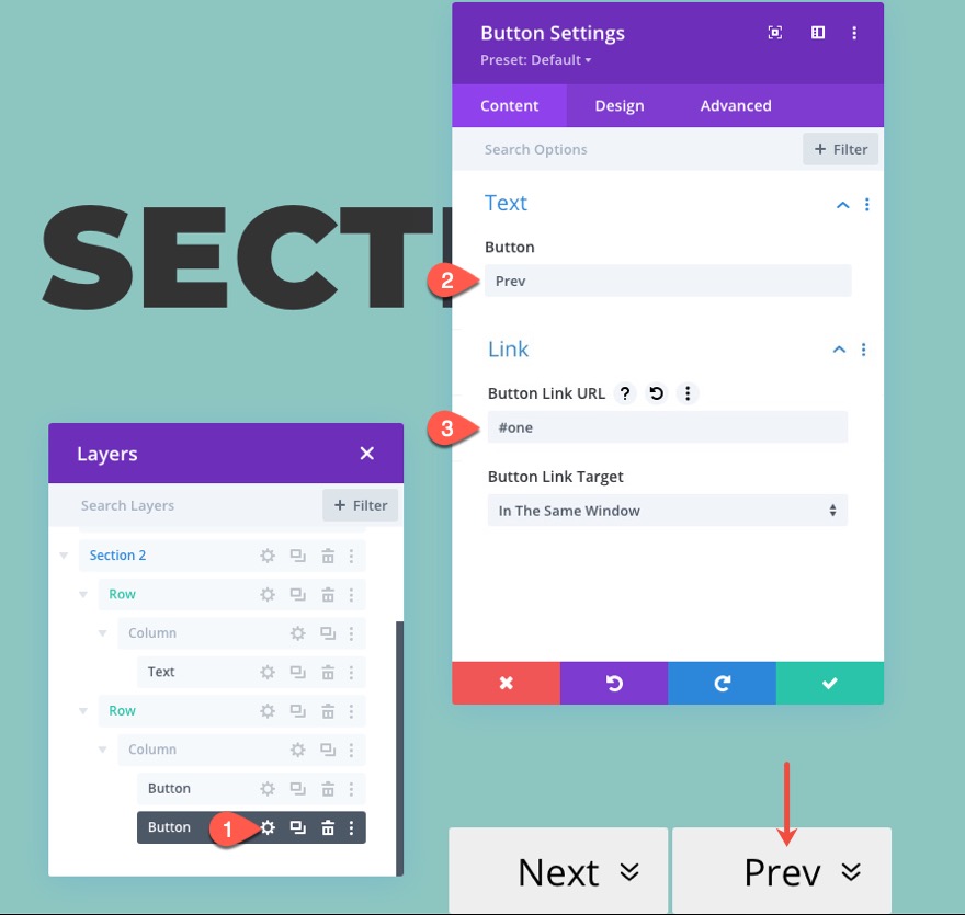 liens de navigation de page collante vers les sections de divi