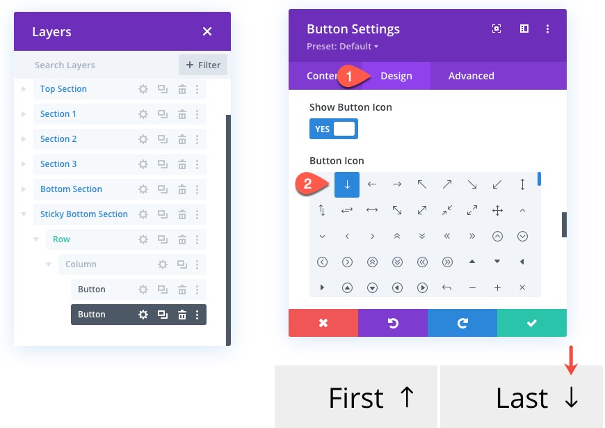 liens de navigation de page collante vers les sections de divi