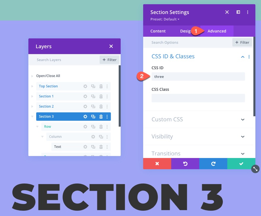 liens de navigation de page collante vers les sections de divi