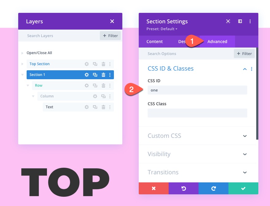 liens de navigation de page collante vers les sections de divi
