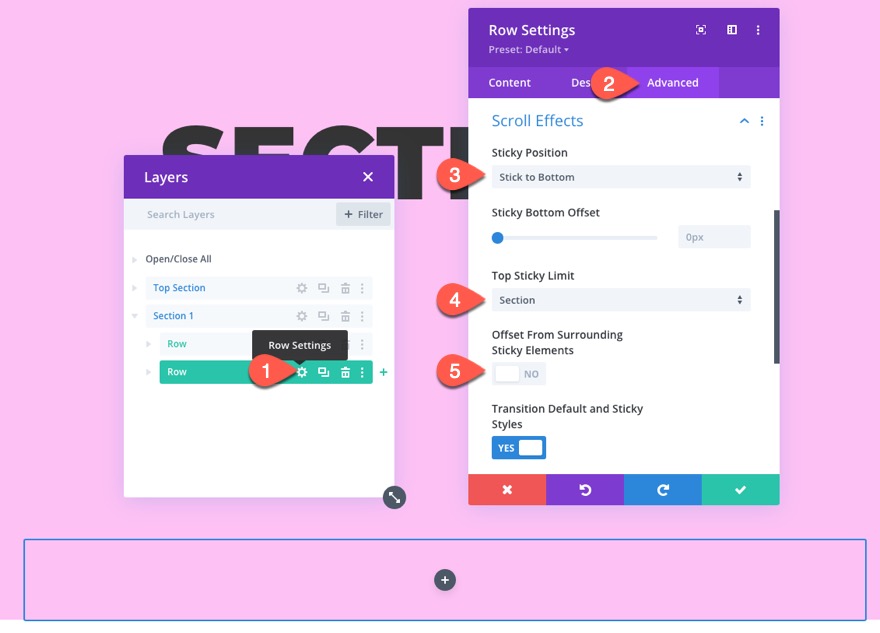 liens de navigation de page collante vers les sections de divi