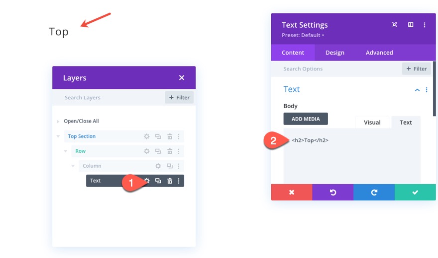 liens de navigation de page collante vers les sections de divi